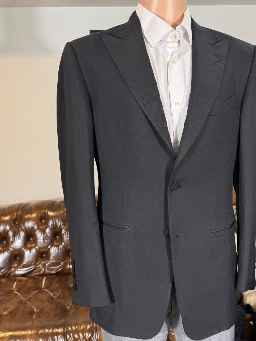 Tom Ford Regency Grossgrain Peak Lapel Dinner Jacket Tuxedo (50R EU) Wool Black